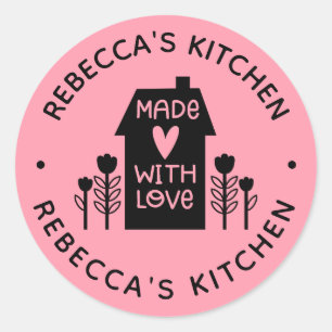 Personalized Pink Homemade With Love Classic Round Sticker