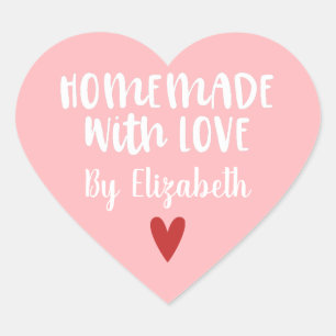 Personalized Pink Homemade with Love Heart Sticker