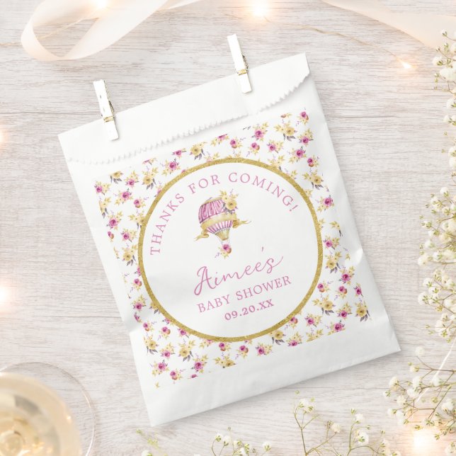 Personalized Pink Hot Air Balloon Baby Shower  Favour Bag (Clipped)
