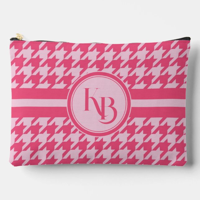 Personalized Pink Houndstooth Monogram Initials  Accessory Pouch (Front)