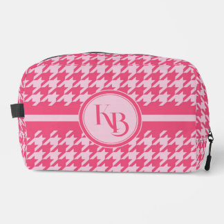 Personalized Pink Houndstooth Monogram Initials Dopp Kit