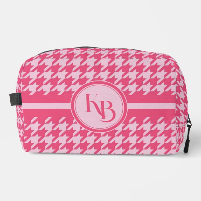 Personalized Pink Houndstooth Monogram Initials  Dopp Kit (Front)