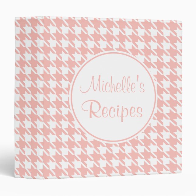 Personalized Pink Houndstooth Recipe Binder (Front/Spine)