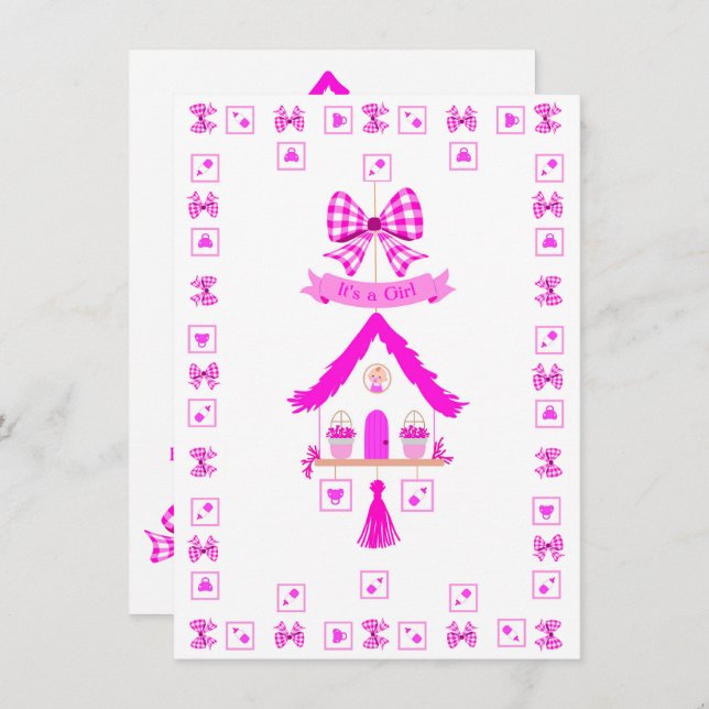 Personalized Pink House It's a Girl Invitation (Front/Back)