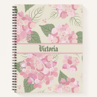 Personalized Pink Hydrangea Floral Notebook