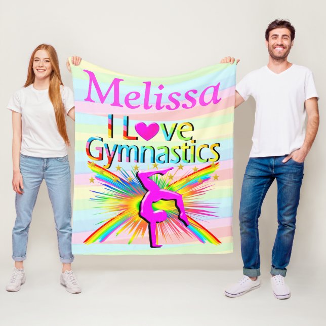 PERSONALIZED PINK I LOVE GYMNASTICS FLEECE BLANKET (In Situ)