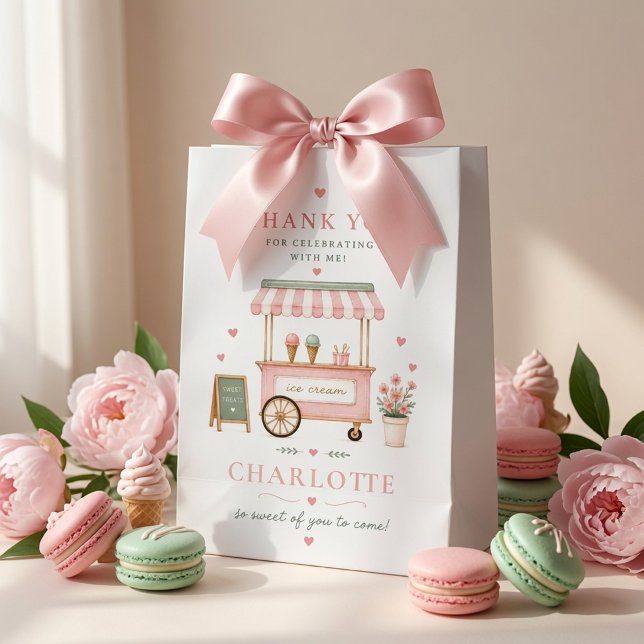 Personalized Pink Ice Cream Birthday  Medium Gift Bag (Creator Uploaded)
