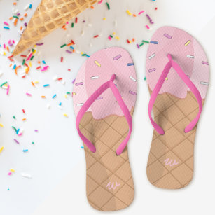 Personalized Pink Ice Cream Cone Summer Flip Flops