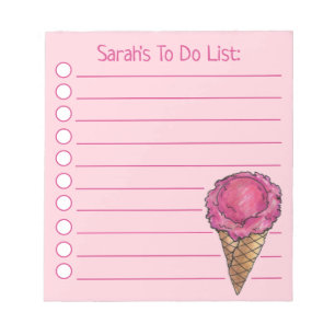 Personalized Pink Ice Cream Cone To Do List Notepad