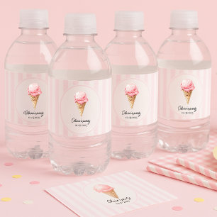Personalized Pink Ice Cream Water Bottle Label
