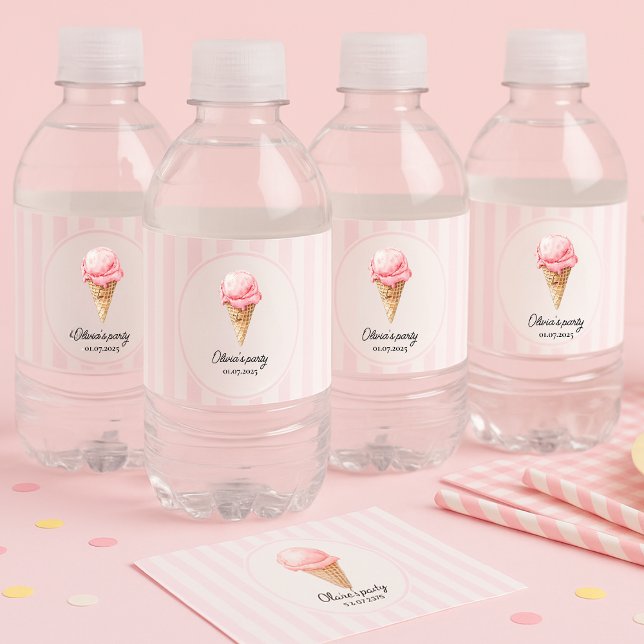 Personalized Pink Ice Cream  Water Bottle Label (Creator Uploaded)