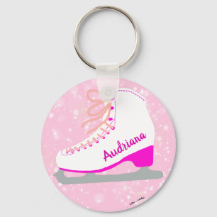 Personalized Pink Ice Skate Cute Figure Skater's Keychain