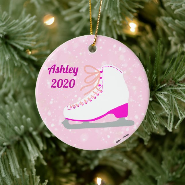 Personalized Pink Ice Skates Cute Home Ornament (Tree)