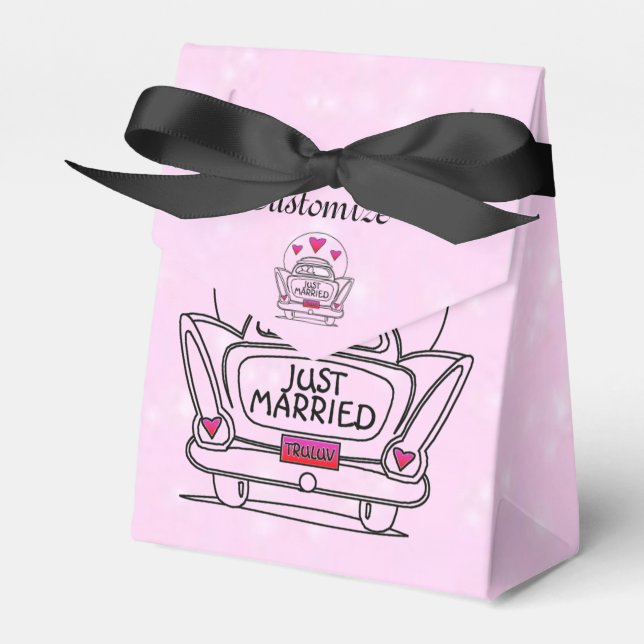 Personalized Pink Just Married Honeymoon Car Box (Front Side)