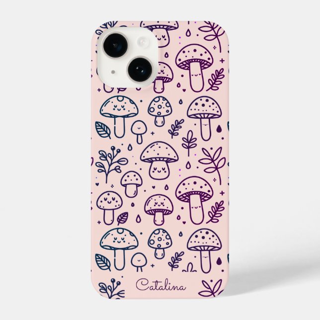 Personalized Pink Kawaii Mushroom phone case (Back)