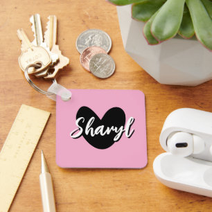 Personalized pink keychain with black heart