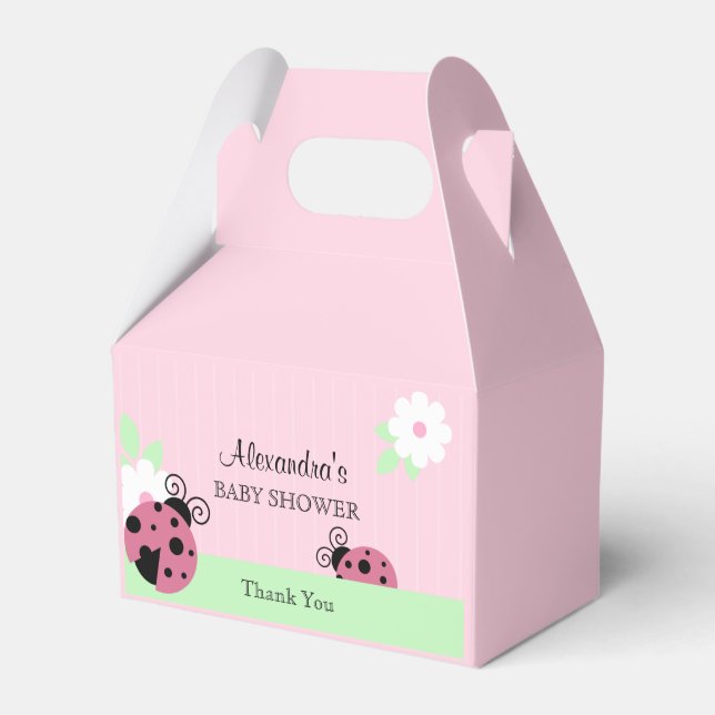 Personalized Pink Ladybug Baby Shower Birthday Favor Box (Front Side)
