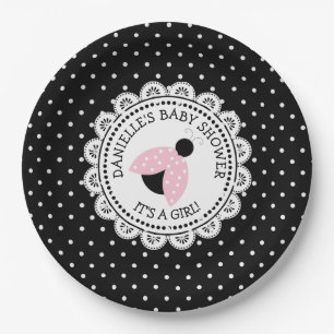 Personalized Pink Ladybug Baby Shower Paper Plates