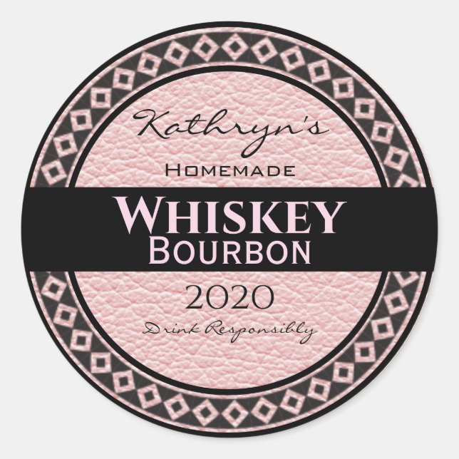 Personalized Pink Leather Round Classic Round Sticker (Front)