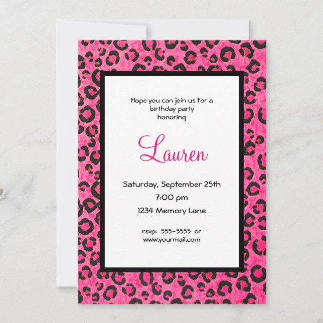 Personalized Pink Leopard 21st Birthday Invitation (Front)