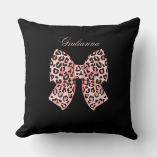 Personalized Pink Leopard Bow Square Pillow 