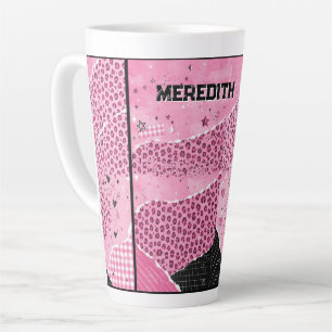 Personalized Pink Leopard Collage Latte Mug