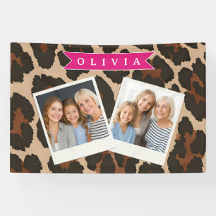 Personalized Pink Leopard Print Chic Animal Print Banner