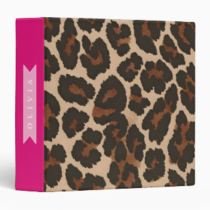 Personalized Pink Leopard Print Chic Animal Print Binder