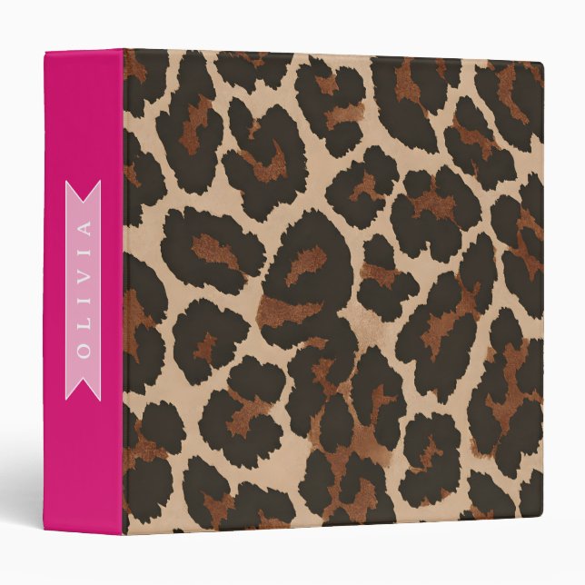 Personalized Pink Leopard Print Chic Animal Print Binder (Front/Spine)