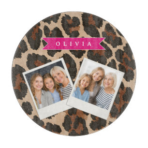 Personalized Pink Leopard Print Chic Animal Print Cutting Board