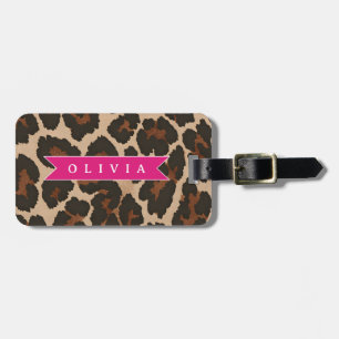Personalized Pink Leopard Print Chic Animal Print Luggage Tag