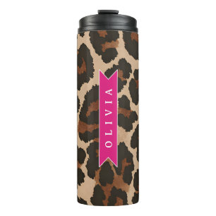 Personalized Pink Leopard Print Chic Animal Print Thermal Tumbler