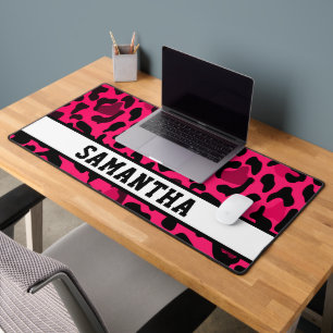 Personalized Pink Leopard Print Custom Name Desk Mat