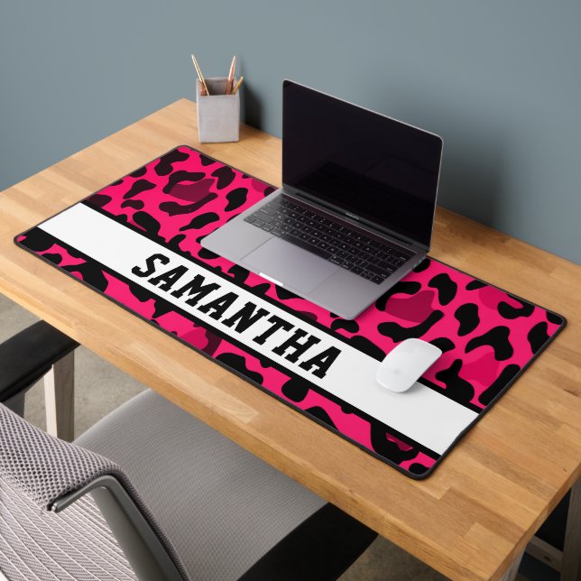 Personalized Pink Leopard Print Custom Name  Desk Mat (Office 2)