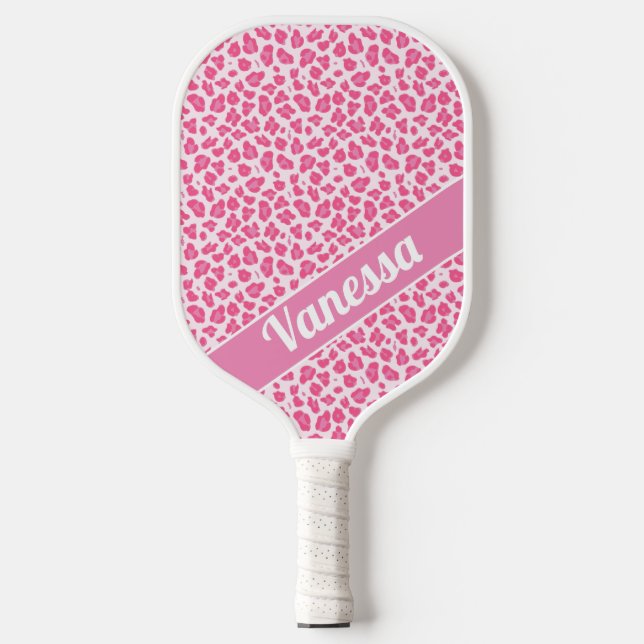 Personalized Pink Leopard Print - Girls Pickleball Paddle (Front)