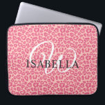Personalized Pink Leopard Print Name Monogram Laptop Sleeve<br><div class="desc">Elegant and modern leopard print throw pillow with a stylish leopard pattern in hot pink on a pastel pink background. Simply add your name and monogram to this chic laptop sleeve. Exclusively designed for you by Happy Dolphin studio. If you need any help or matching products or want a custom...</div>