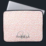 Personalized Pink Leopard Print Name Monogram Laptop Sleeve<br><div class="desc">Elegant and modern leopard print throw pillow with a stylish leopard pattern in pastel pink on a white background. Simply add your name and monogram to this chic laptop sleeve. Exclusively designed for you by Happy Dolphin studio. If you need any help or matching products or want a custom colour...</div>