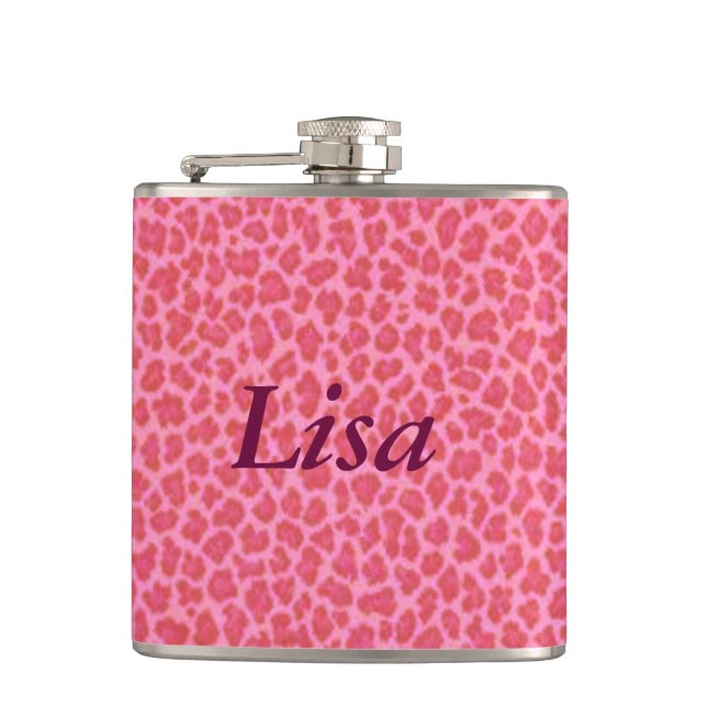 Personalized Pink Leopard Skin Flask (Front)