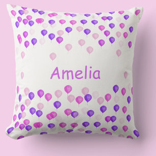 Personalized Pink & Lilac Balloon Throw Pillow