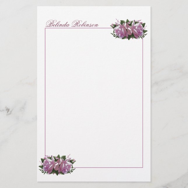 Personalized Pink Lilac Flower Stationery Paper (Front)