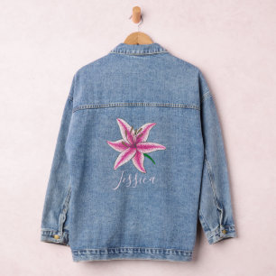Personalized Pink Lily Flower Floral Garden Lilies Denim Jacket