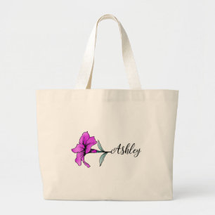 Personalized Pink Lily Flower Large Tote Bag