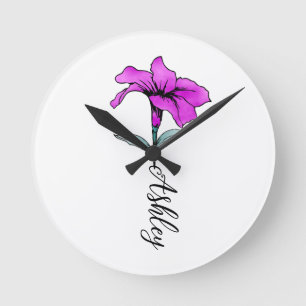 Personalized Pink Lily Flower Round Clock