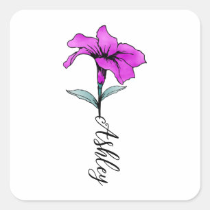 Personalized Pink Lily Flower Square Sticker