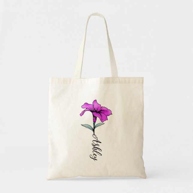 Personalized Pink Lily Flower Tote Bag (Front)
