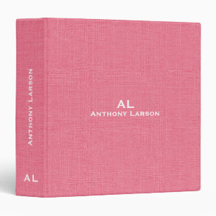 Personalized Pink Linen White Typography Binder