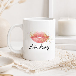 Personalized Pink Lips Glitter  Coffee Mug