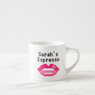 Personalized pink lips print espresso cup mug