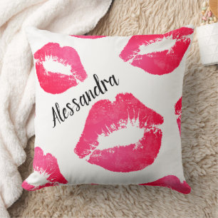 Personalized Pink Lipstick Kisses – Fun Pillow Des