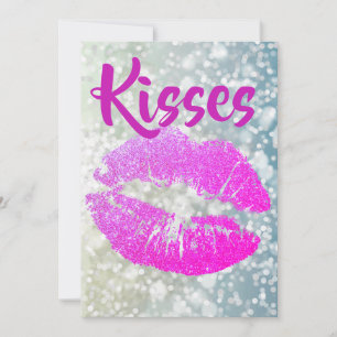 Personalized Pink Lipstick "Kisses" Thank You Card